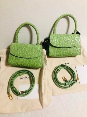 NEW By Far mini handle tote bag green